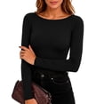 thumbnail image 2 of NominalSnug Womens Boat Neck Tops Long Sleeve Undershirts Slim Fit Base Layer Top Soft Basic Tees Fall Outfits, 2 of 8
