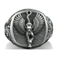thumbnail image 4 of Winged Bastet The Egyptian Goddess Ring, Egyptian Mythology, Sterling Silver Square Signet Ring, Mens Gold Signet, Pinky Rings for Women, 4 of 5