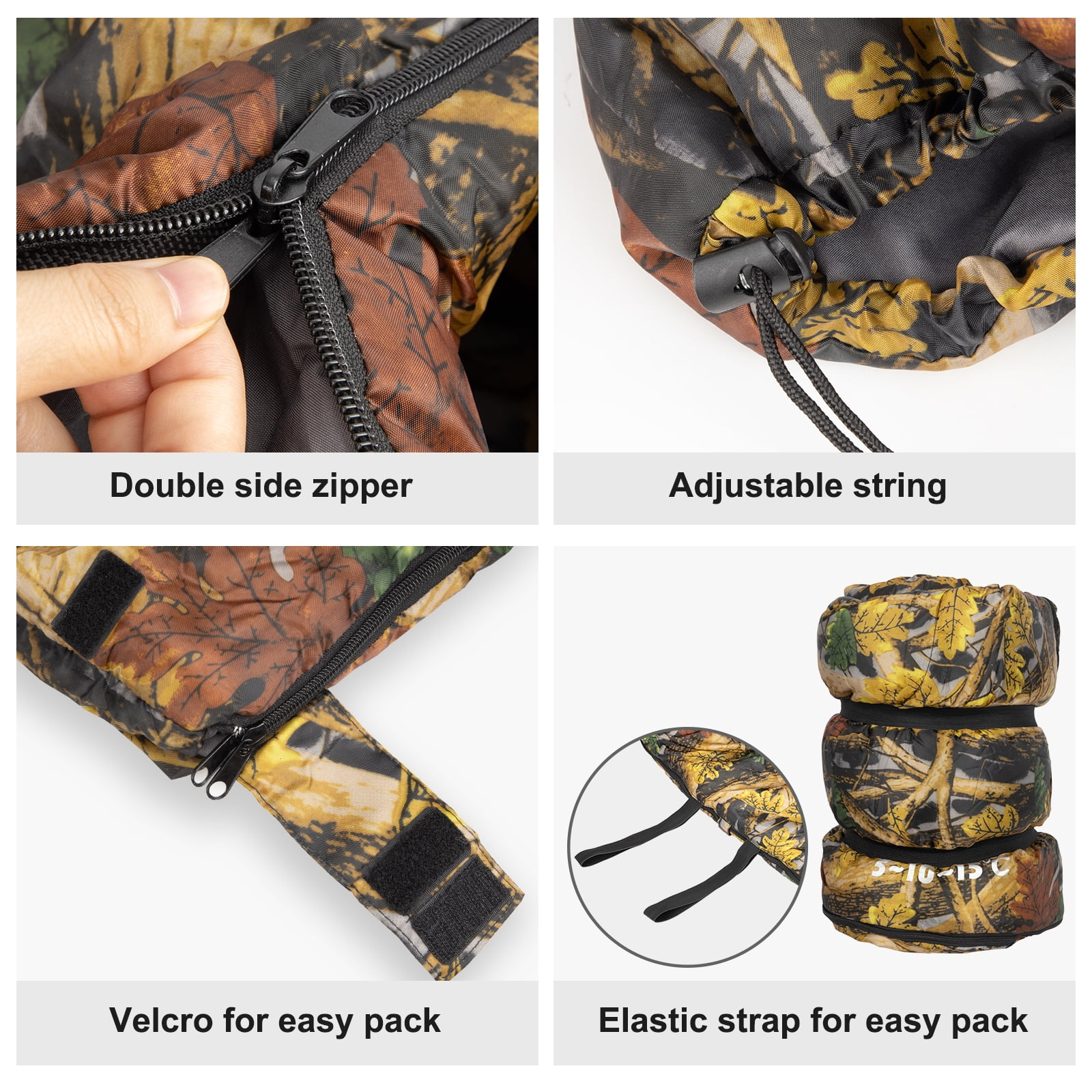 Night Cat Camping Sleeping Bag for Adults 3 Seasons Portable Lightweight Hiking Camo