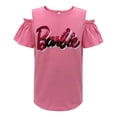 thumbnail image 1 of Playera Barbie Talla 6 Hombro Abierto Manga Corta Lentejuela Reversible Plata con Rosa, 1 of 4