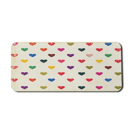 Colorful Computer Mouse Pad  Vintage Tile of Hearts with Distressed Grungy Look Valentine`s Day Love Theme  Rectangle Non-Slip Rubber Mousepad X-Large  35  x 15  Gaming Size  Multicolor  by Ambesonne