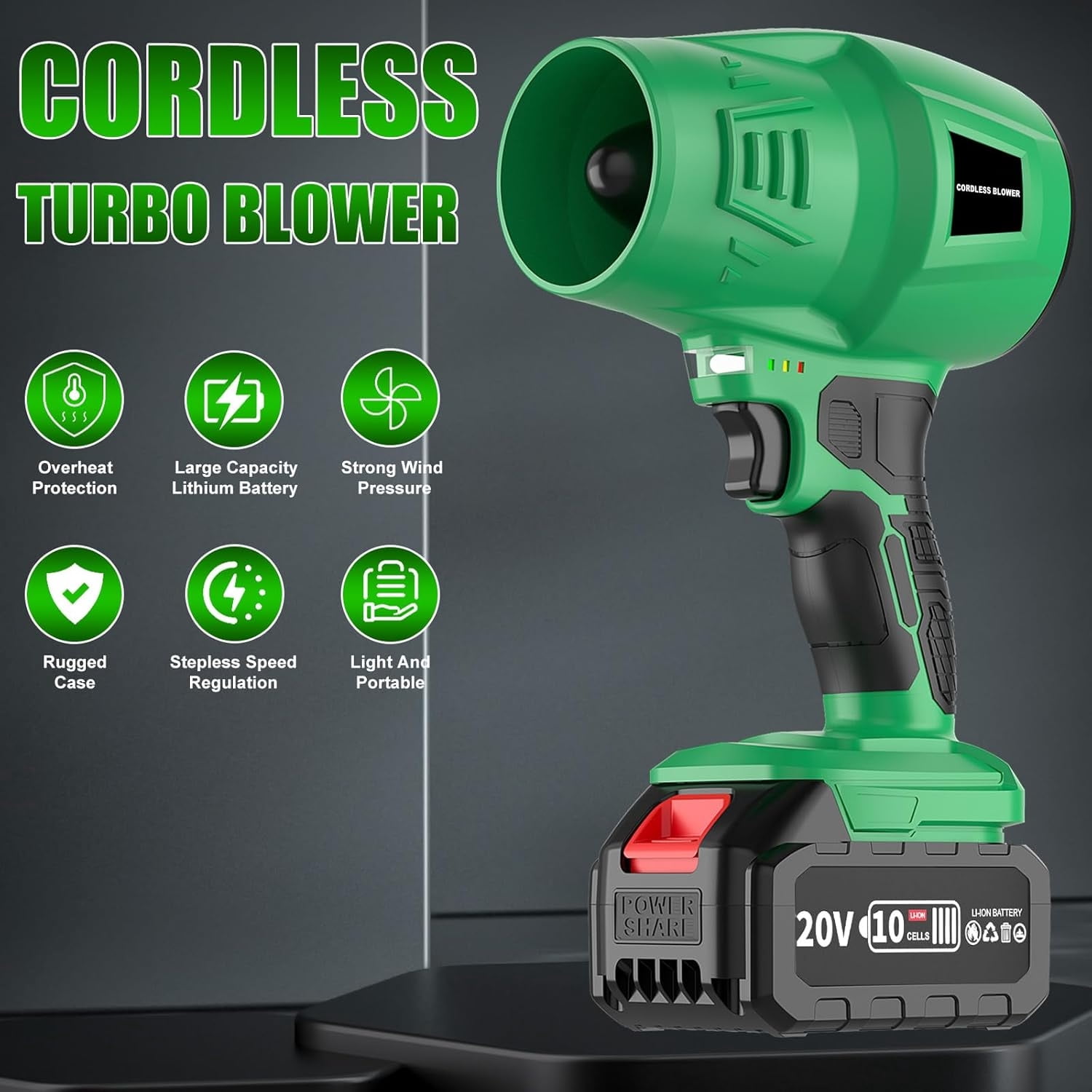 4.0Ah Cordless Leaf Blower, 20000RPM with 2 Batteries, Lightweight Electric Blower for Lawn, Patio, Snow, Car Dryer