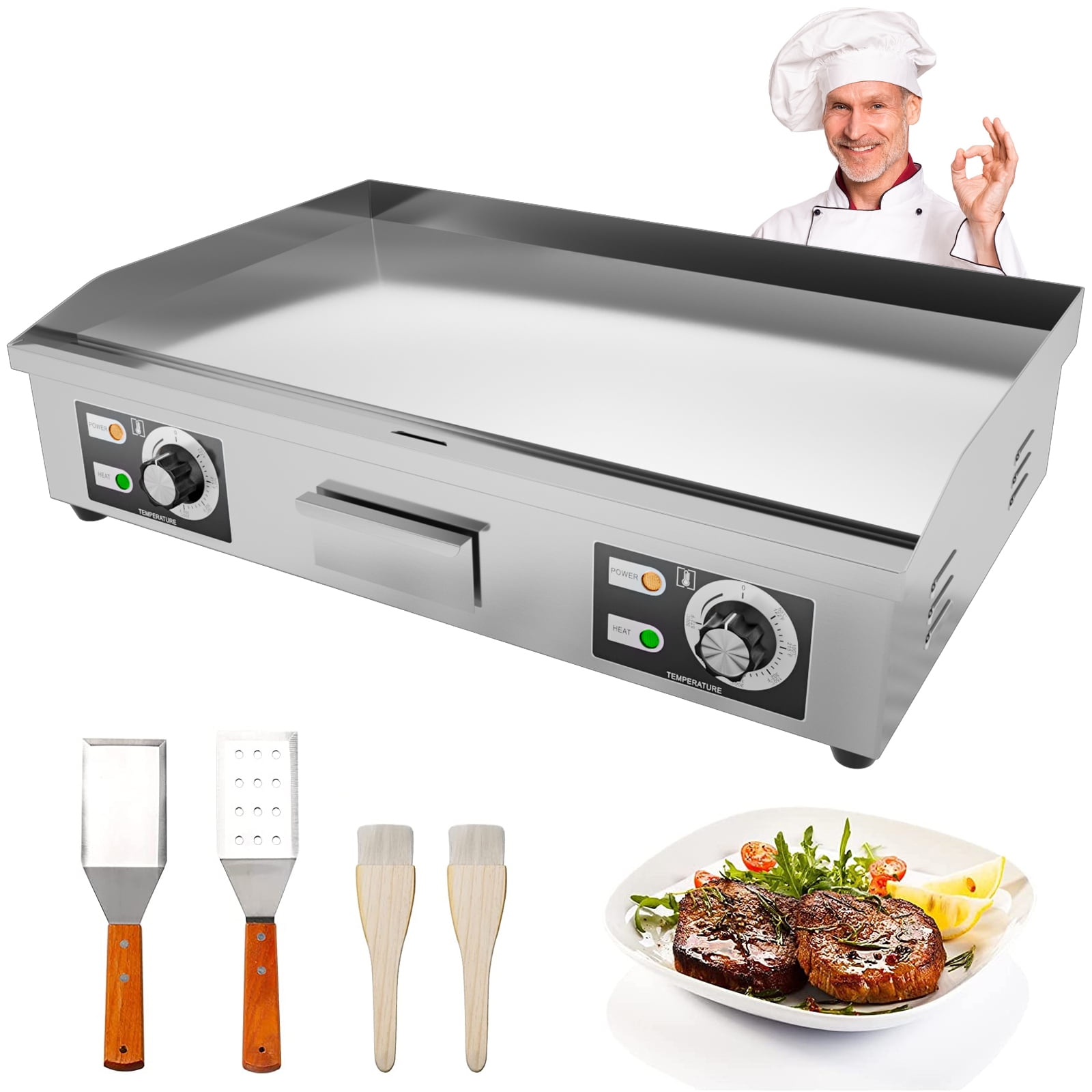 Lilypelle 30" Electric Countertop Flat Top Griddle 1600W NonStick