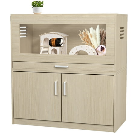 imerelez Hamster Cage Rat Cage Wood with Independent Storage Cabinet House for Chinchilla with Guinea Pig Hutch and Bridge Easy View Acrylic Panels Living Habitat X-large
