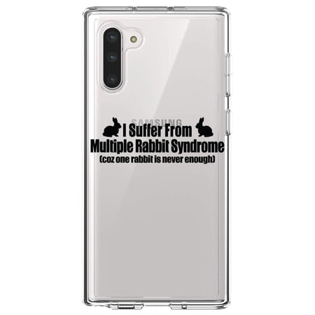 DistinctInk Clear Shockproof Hybrid Case for Samsung Galaxy Note 10 (6.3 Screen) - TPU Bumper Acrylic Back Tempered Glass Screen Protector - I Suffer From Multiple Rabbit Syndrome
