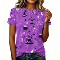 thumbnail image 6 of Halloween Tops for Women Short Sleeve Crewneck Witch Print T Shirts Funny Halloween Costume Party Top, 6 of 7