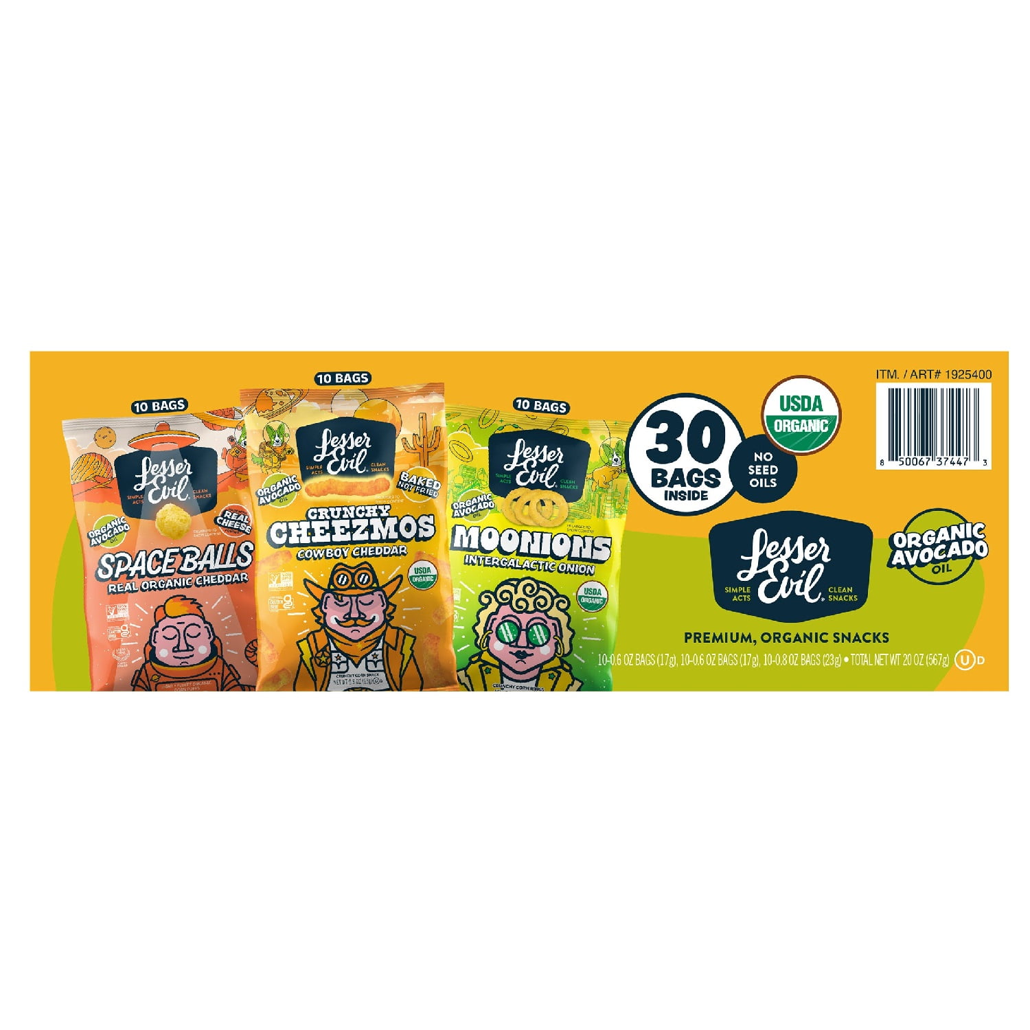 LesserEvil Organic Avocado Oil Popcorn, Variety Pack, 30 ct