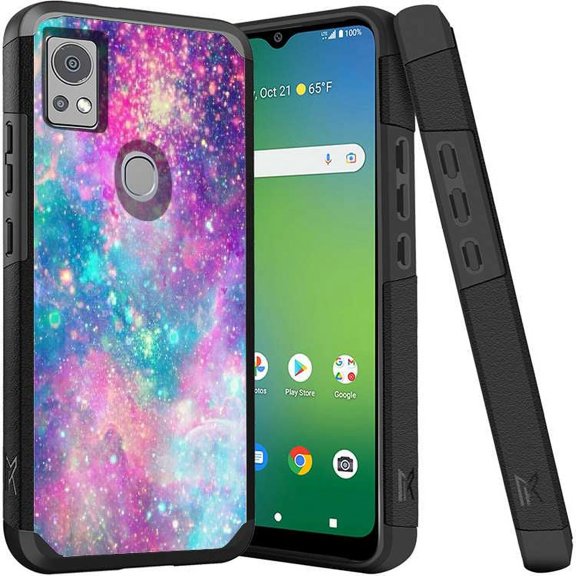 ANJ Shockproof Dual Layer Slim Hard Case Tempered Glass Cover Compatible with Icon 5, AT&T Motivate 4 - Dream Galaxy