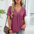 thumbnail image 4 of Spring Tops for Women 2026 Short Sleeve V Neck Womens T Shirts Casual Loose Fit Ruched Top Beach Vacation Clothes, 4 of 7
