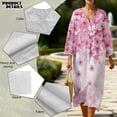thumbnail image 5 of COEQINE Wrap Dress for Women 3/4 Sleeve Midi Length Church Dress Loose Fit Tunic Style, Linen-Like Polyester, V-Neck Design Loungewear, Size 2XL, Pink Cherry Blossom, 5 of 6