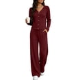 thumbnail image 2 of Miqool Womens 2 Piece Outfits Corduroy V Neck Button Front Long Sleeve Top Matching Pants Set Casual Loungewear Tracksuit S‑XXL, 2 of 7
