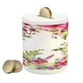 thumbnail image 1 of Watercolor Flower Piggy Bank, Fresh Curly Willow and Dahlia Floral Summer Buds Hand Drawn Print, Ceramic Coin Bank Money Box for Cash Saving, 3.6" X 3.2", Green and Pink, by Ambesonne, 1 of 4