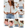 thumbnail image 4 of Cárdigan corto para mujer, cuello en V, mangas cortas, ahueca hacia fuera, tops casuales cortos CACAGOO Cárdigan de mujer, 4 of 7