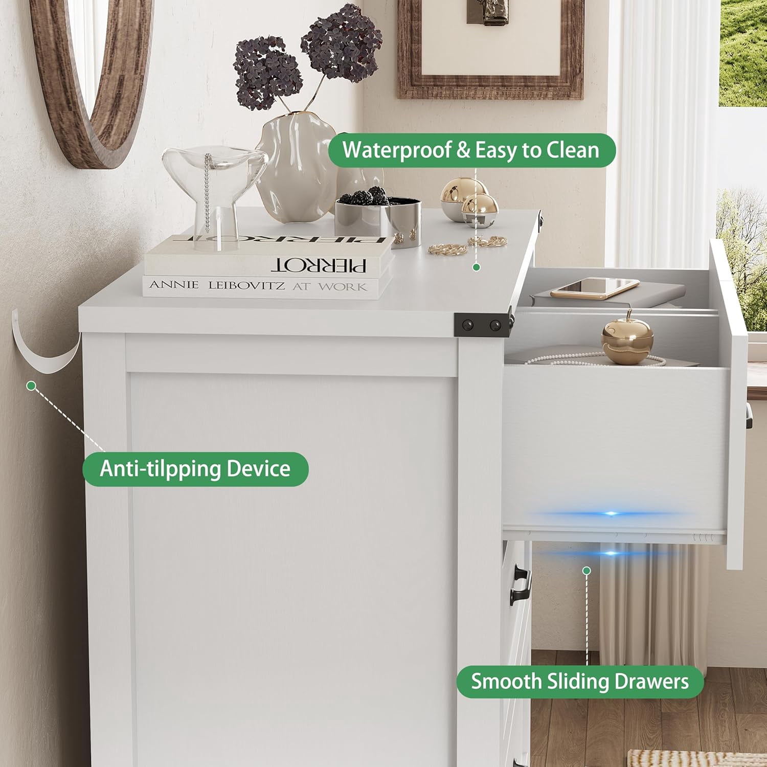 FANRAL Tall 6 Drawers Dresser for Bedroom,Modern Wooden Chest of Drawers,Storage Organizer Dresser for Closet,White Dresser