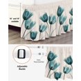 thumbnail image 3 of Teal Tulip Bed Skirt Queen Size 18" Drop Minimalist Modern Flower Art Linen Background Ruffled Wrap Around Bed Skirts Adjustable Elastic Bedskirt Dust Ruffle for Queen Size Bed, 3 of 7