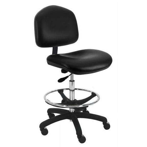 BenchPro WNT-V1B-black Vinyl Wide Seating Chair with 18 in. Adjustable Footring, Nylon Base & 24 to 34 in. Height Adjustment, Black