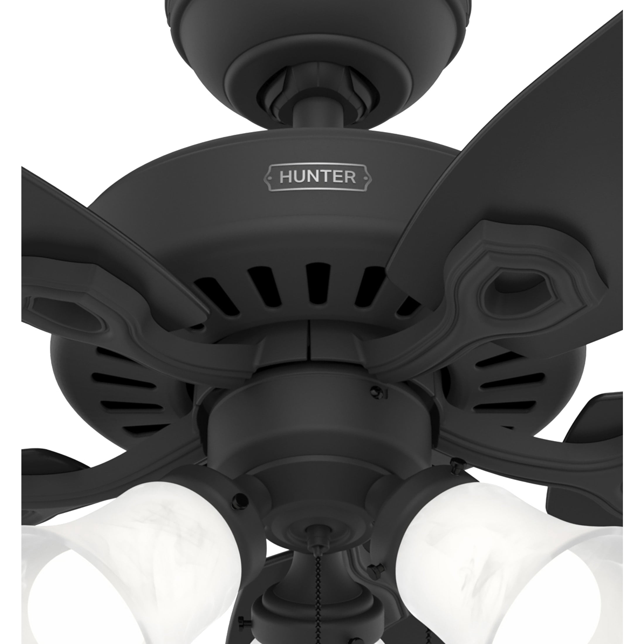 Hunter 52 inch Indoor Ceiling Fan with LED Lights - Black Ceiling Fan with Pull Chain, For Bedroom or Living Room, Standard Mount, No Remote, 5 Blades, Includes Bulbs- Builder Plus 52387, Matte Black
