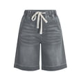 thumbnail image 7 of Fnooota Women's Denim Shorts, Elastic Waist Stretch Drawstring Knee Length Summer Jean Shorts with Pockets Gray Size M, 7 of 7