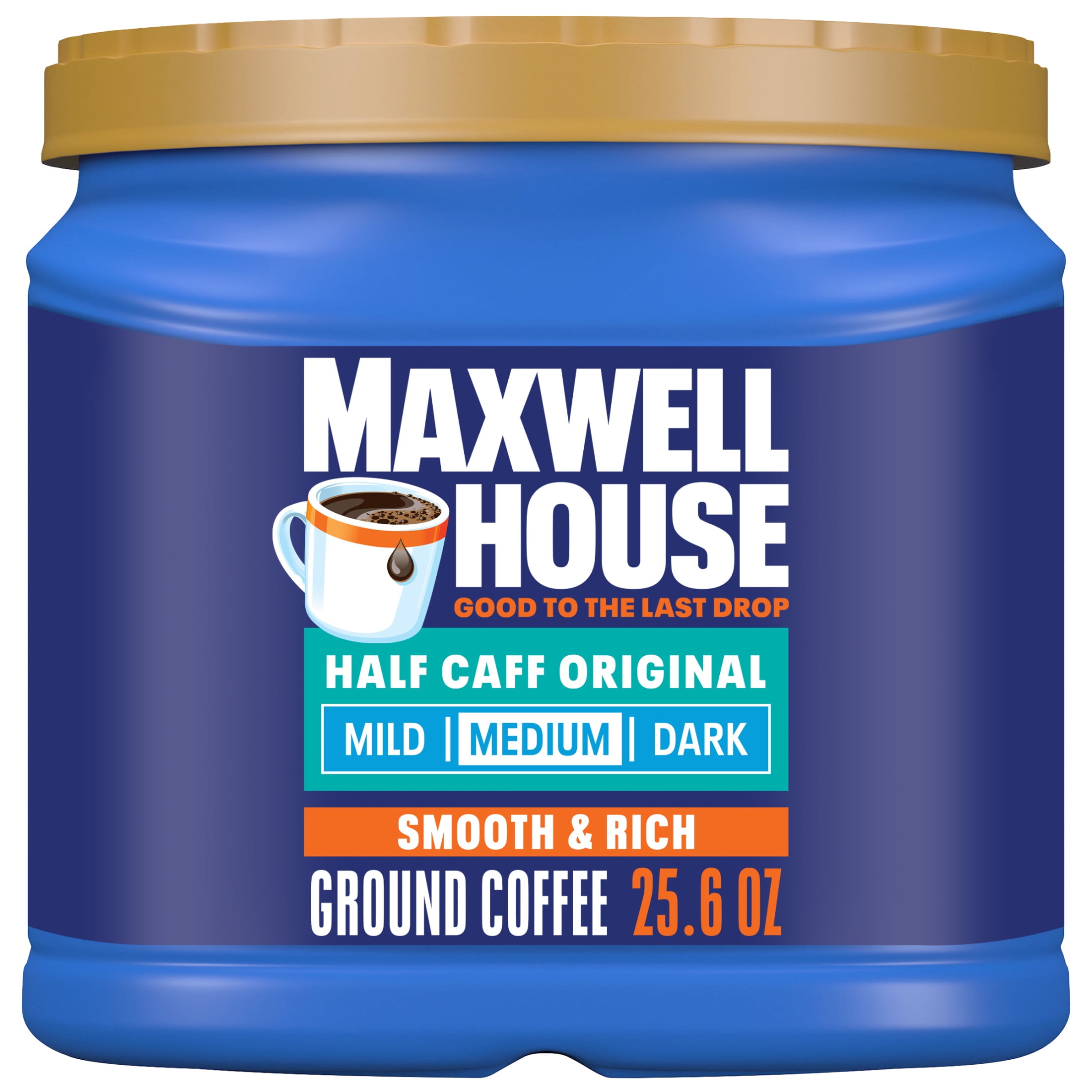 (6 pack) Maxwell House Half Caff Ground Coffee, 25.6 oz. Canister