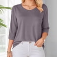 thumbnail image 2 of Godom Blouses for Women Dressy Casual 3/4 Length Sleeve Womens Tops Solid Color Tshirt, 2 of 7