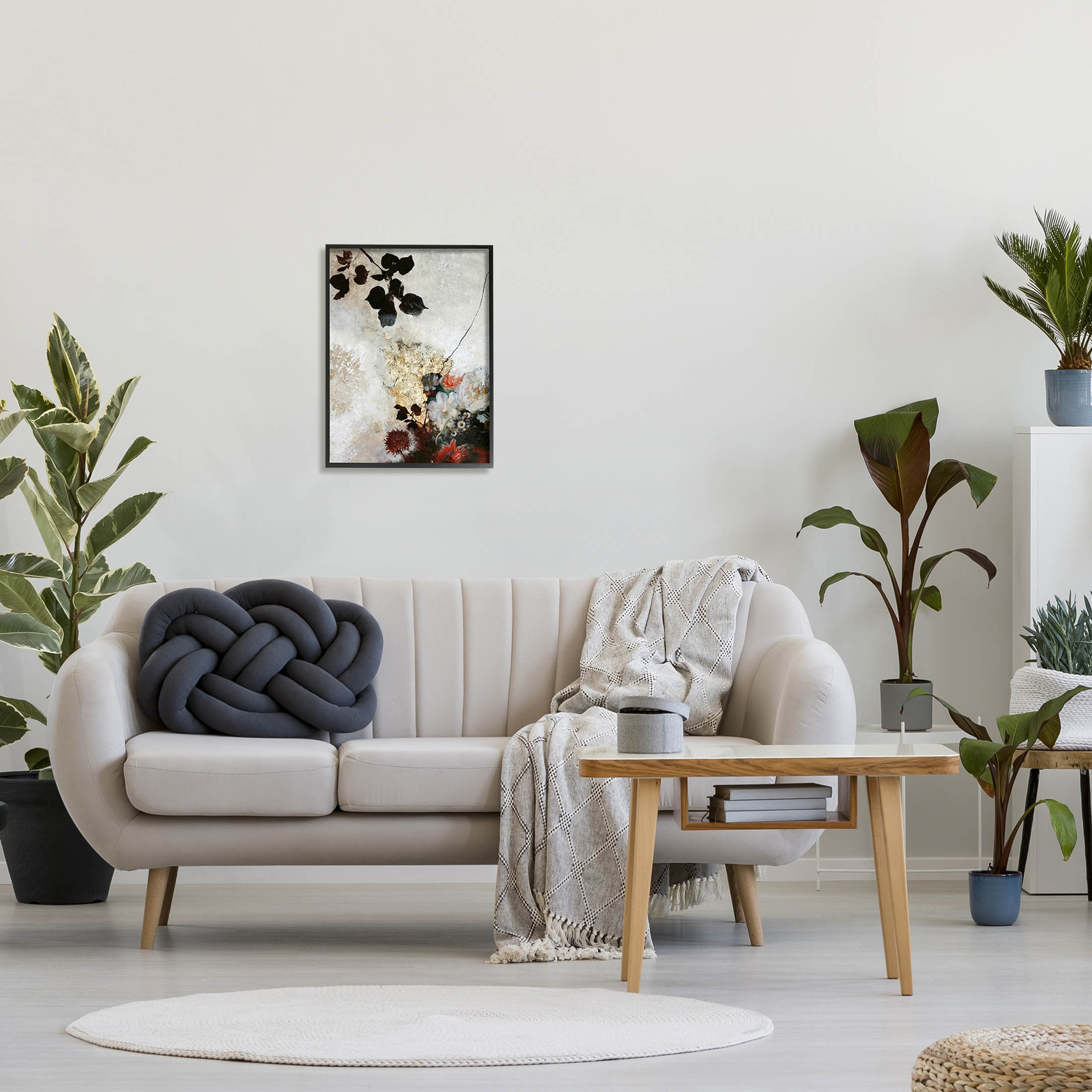 Varied Modern Floral Silhouettes Abstract Graphic Art Black Framed Art Print Wall Art