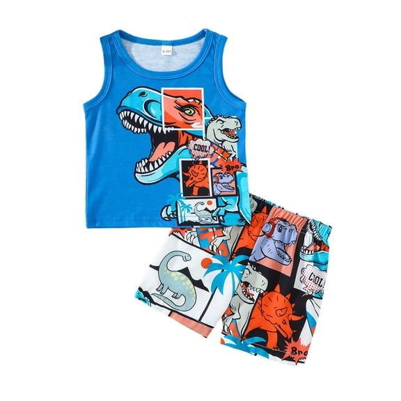 CONROSES Toddler Boys Clothes Sets Dinosaur Graphic Short Sleeve Vest Shorts Outfits for Kids, Sizes 9-12 Months