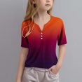 thumbnail image 2 of Lopecy-Sta Button Down Casual V Neck Shirt for Girls Gradient Print Short Sleeve Kids Top 12-13 Years, 2 of 6