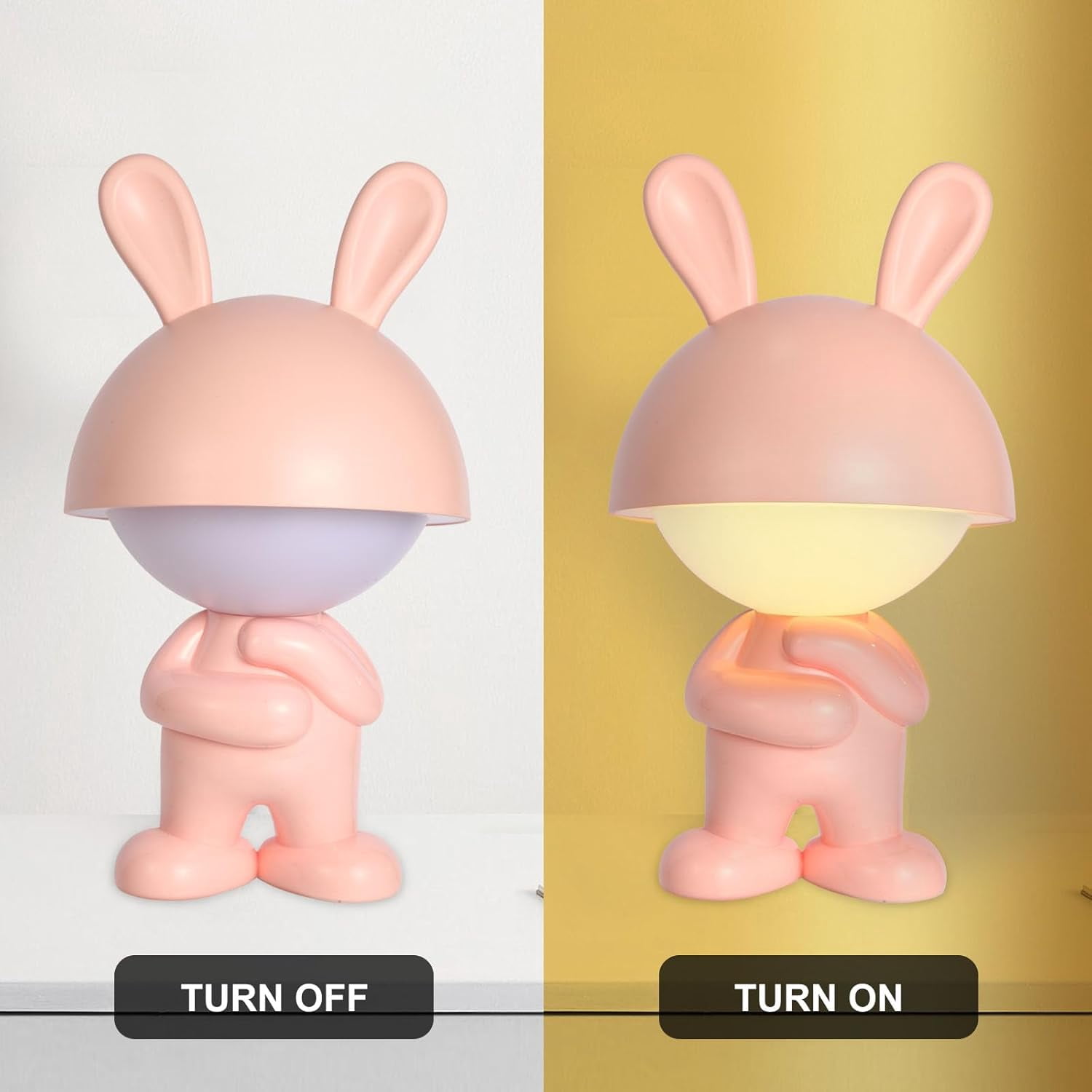 Rechargeable Rabbit Shape LED Dimmable Touch Desk Lamp Reading Night Light Cute Bunny Bedside Lamp (Pink)