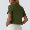 thumbnail image 6 of HADST Womens Linen Cropped Button Down Shirts Short Sleeve Roll Tab Collared Crop Blouse Loose Fit Summer Tops with Pockets, 6 of 7