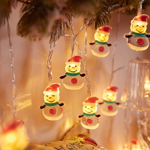 Venta caliente luces de cadena navideña impermeables Santa Claus muñeco de nieve decoraciones de Navidad luces con pilas