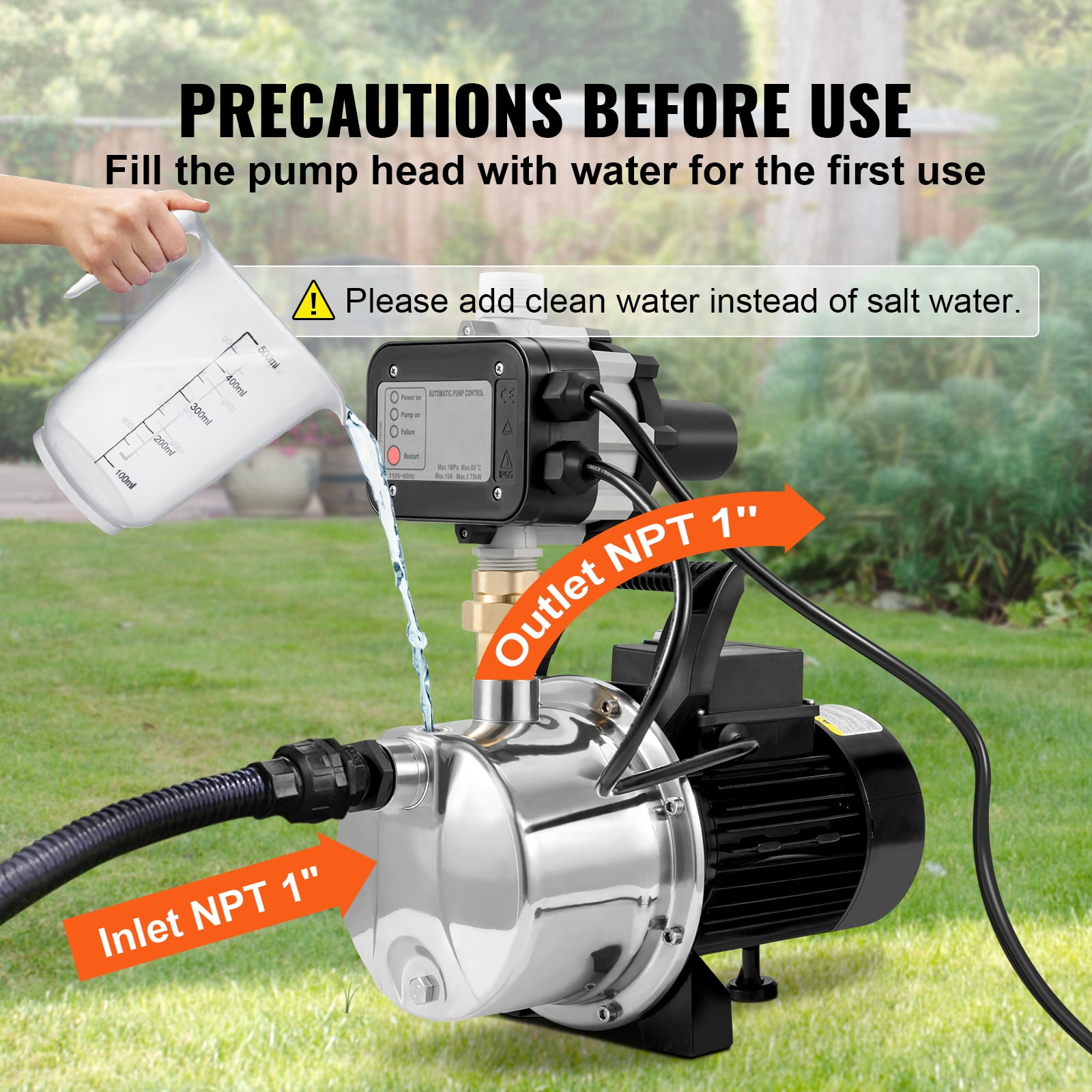 KFFKFF 1 HP Water Pump, 1200GPH 164ft Shallow Well Pump Portable Jet Pump w/ Auto Controller