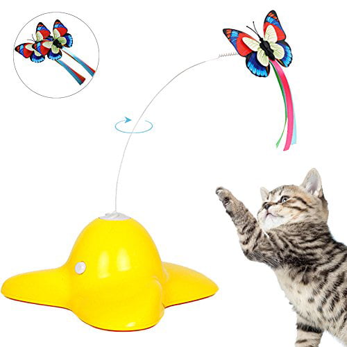 B Bascolor 2 in 1 Interactive Cat Toys for Indoor Cats Electronic Rotating Butterfly Toy with Roller Tracks Ball Kitten Toy Automatic Cat Exercise Toys with Replacement Games for Cats Kitten Pet