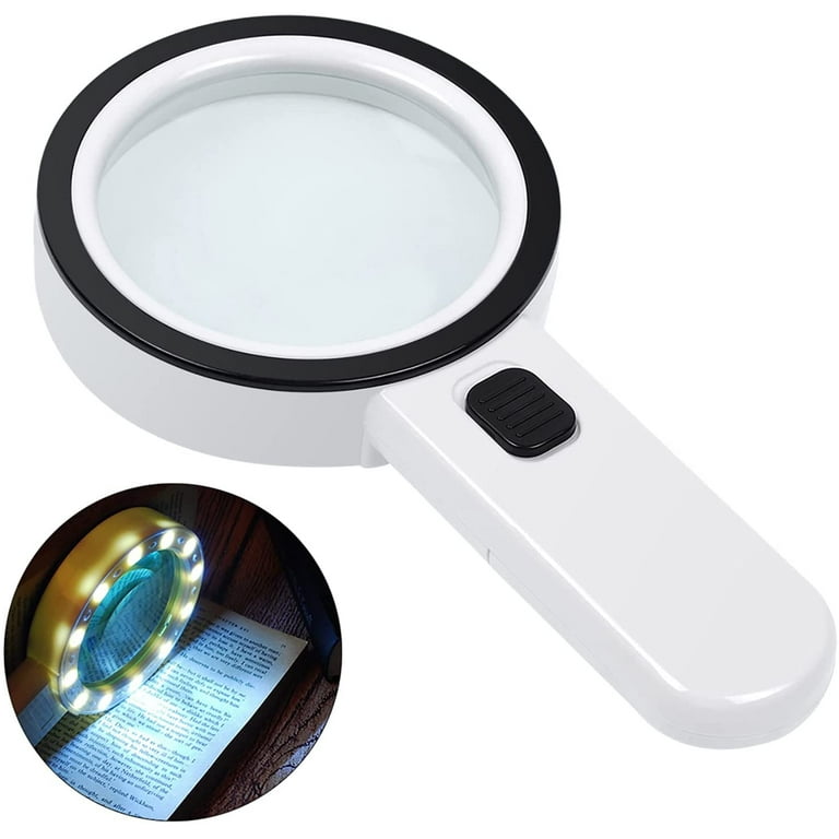 Magnifying Illuminated Magnifier with Light,Lighted Magnifying Glass for  Reading,12LED 30X Handheld Magnifying Glass for Close  Work,Reading,Kids,Elderly 