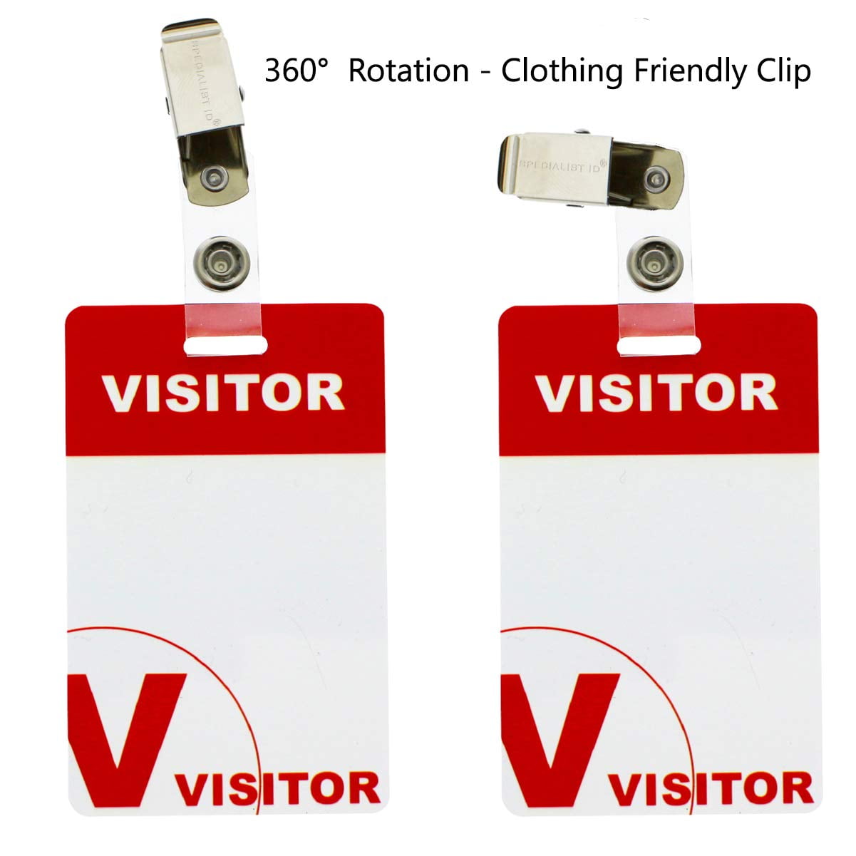 25 Pack - Heavy Duty Visitor Badges with Clips - Reusable & Re-Writable - Durable PVC Plastic Printed Guest Name Badge Pass for Visitors with Clothing Friendly ID Holder Clip, by Specialist ID