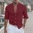 thumbnail image 2 of DDAPJ pyju Men's Cotton Linen Long Sleeve Shirts Casual Button Down Untucked Shirt Vacation Wedding Shirts Wine S, 2 of 7
