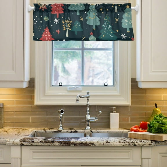 Christmas Trees Green Curtain Valances Farmhouse Design Window Treatment Decor Blackout Rod Pocket for Windows Living Room Kitchen 54" x 18"