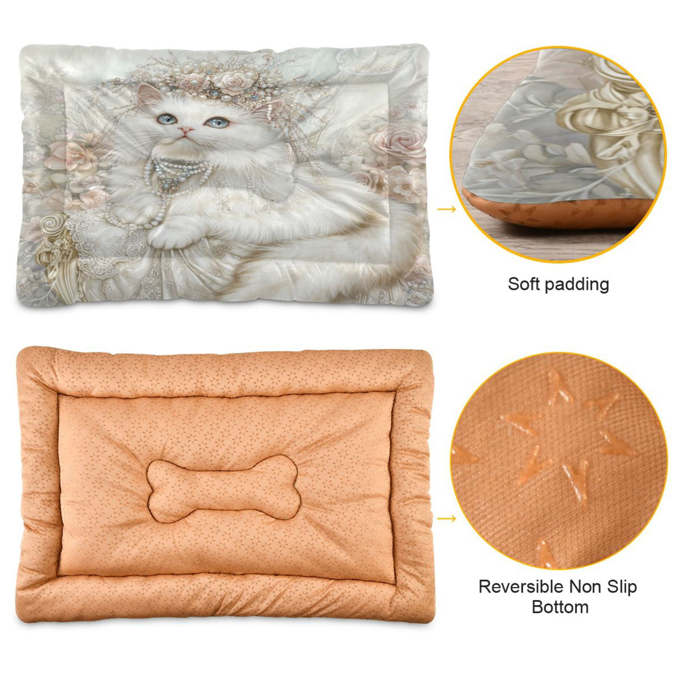 Qxltty Gorgeous White Cat Ped Pad Wear-resistant and Hard to Bite Through Sleeping Pad for Small Medium Large Dogs Winter Pet Bed 36×24in