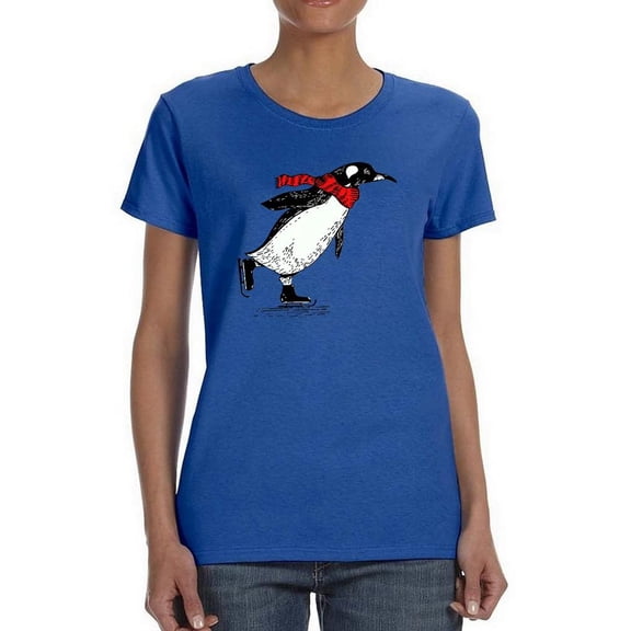 Ice Skating Penguin W Scarf Shaped T-Shirt Women -Image by Shutterstock, Female x-Large