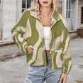 thumbnail image 3 of Jackets for Women Winter Coat Jackets Flannel Stand Collar Jacket(Abstract Olive Green Wavy Pattern,Size:S-4XL), 3 of 7
