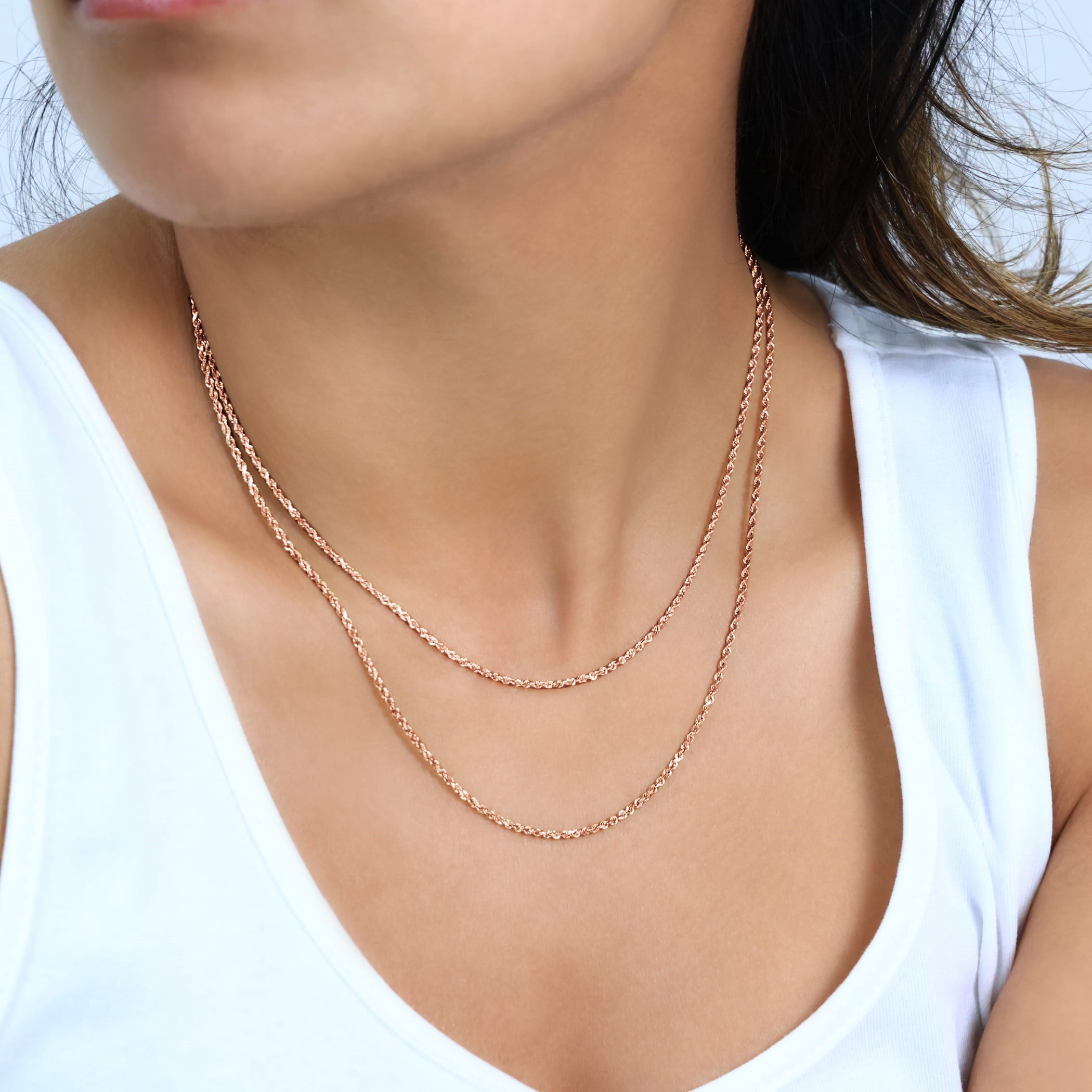 Nuragold 14k Real Rose Gold 1.5mm Rope Chain Diamond Cut Necklace (16"-24") Dainty Italian Jewelry for Men & Women