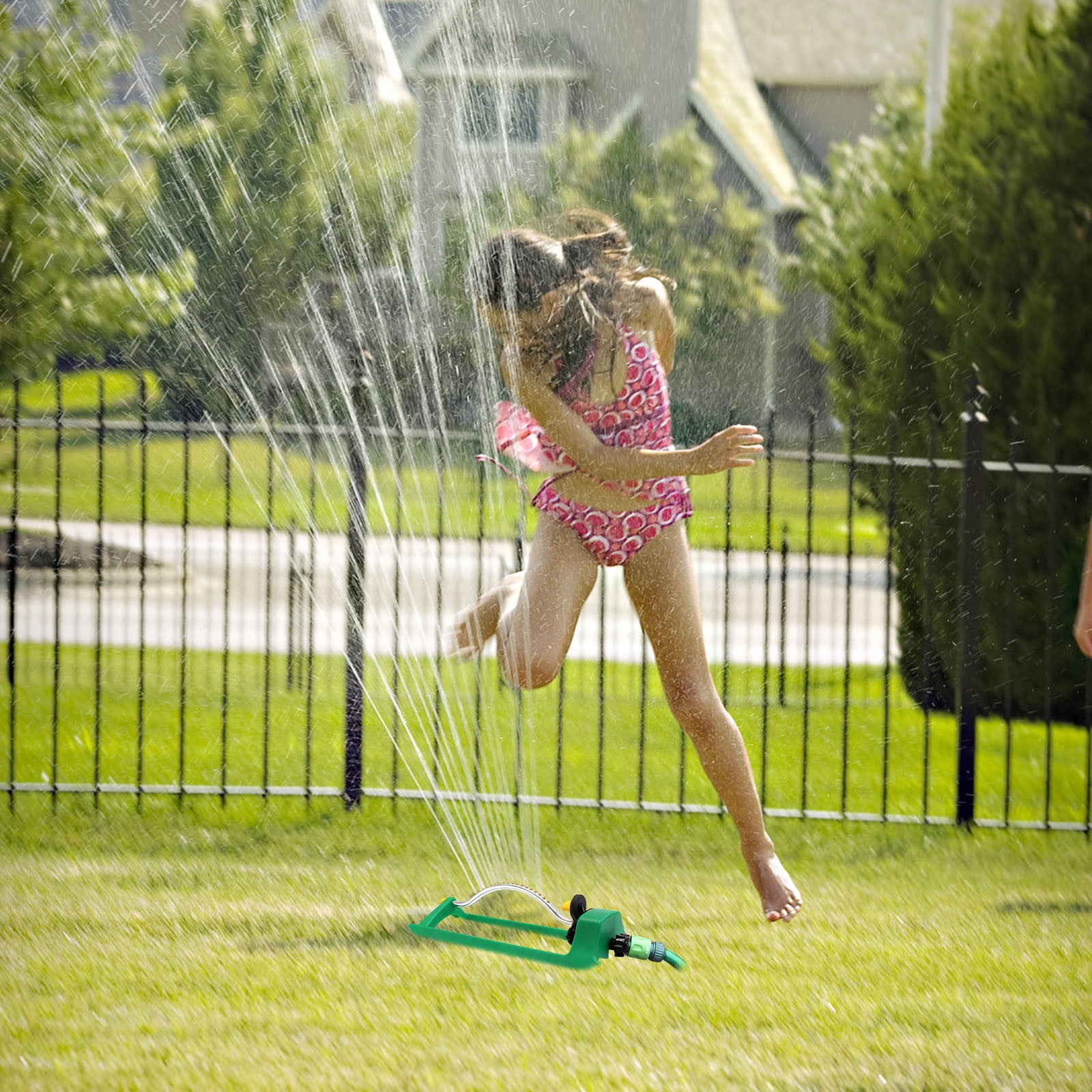 Lawn Sprinkler, Oscillating Sprinkler with 18 Hole Brass Nozzles, Water Sprinkler for Lawn & Garden Covers up to 3,600 sq.ft, Easy Adjust Range Control Green