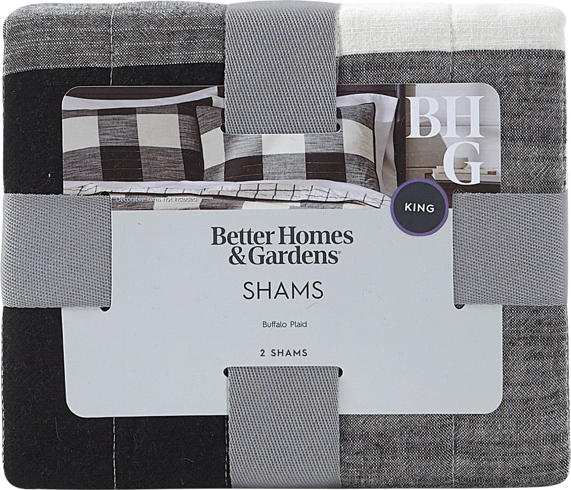 Better Homes & Gardens Buffalo Plaid Cotton Pillow Shams, King, Black & White, 2 Pack