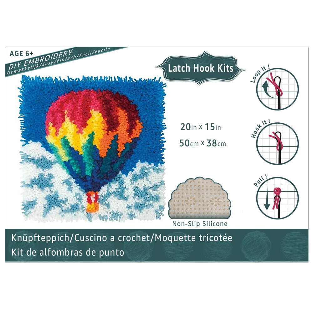 Latch Hook Rug Kits Embroidery DIY Hot Air Balloon Pattern Crochet Needlework Crafts for Adults and Kids Beginners 20"x 15"