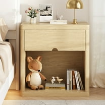 NEGYLIM 24" Wood Nightstand with USB Charging Station, Bedside Table with Safe Rounded Corners & Crescent Handles – Sturdy End Table for Bedroom, Living Room, Nursery (Wood, 1-Piece)