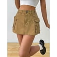 thumbnail image 6 of Women's High Waist Y2K Denim Cargo Skort Waisted Mini Multifunctional Pockets Shorts Skirt Khaki XL, 6 of 8