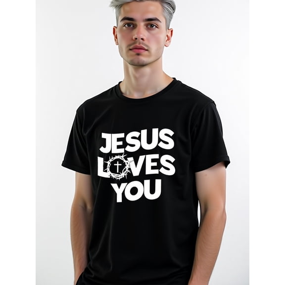 Greenink Jesus Loves You T-Shirt men's t shirt black summer elegant Comfortable loose and fashionable T-shirt Original Unisex Shirt Graphic tshirts