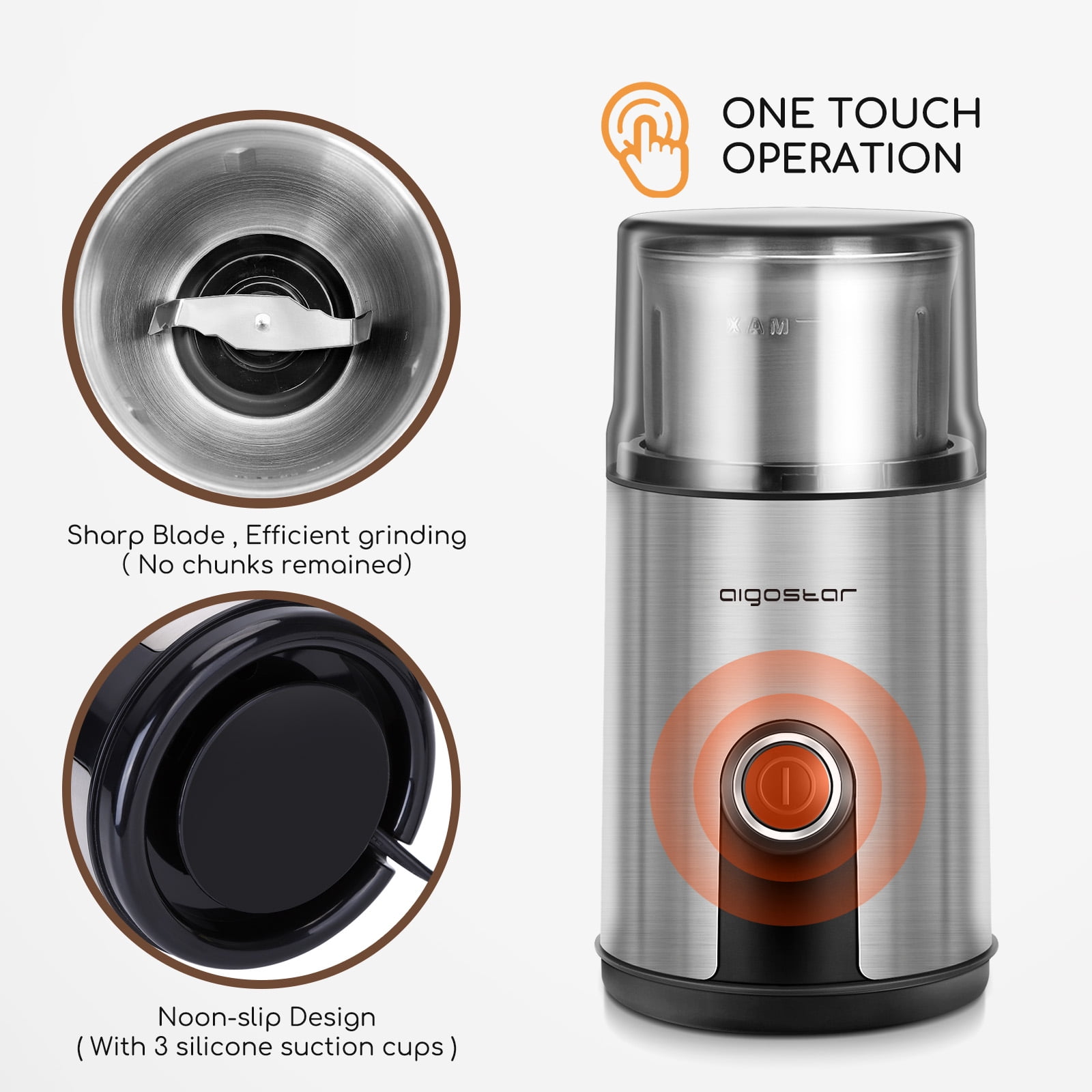 Electric One - Touch Stainless Steel Coffee & Spice Grinder – O' Rita's  Roasters