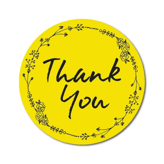 Darling Souvenir 1.6 Inches Round Rose Hand Draw Floral Wreath Yellow Thank You Stickers-45 Pcs