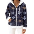 thumbnail image 2 of Women's Casual Fashion Long-Sleeve Zip-Up Fleece Hooded Cardigan with Christmas Print, Cozy and Warm for Winter Season,Dark Blue,M, 2 of 5