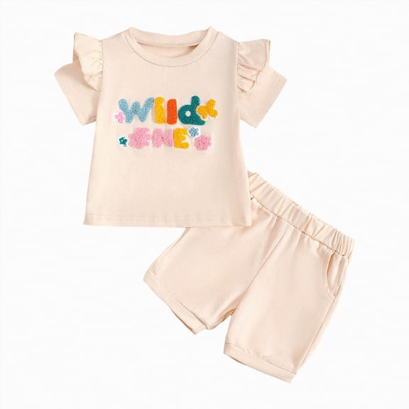 TOWED22 Toddler Girl 2 Piece Outfits Basic Crew Neck Short Sleeve Tee Top Shirt Shorts Sets Casual Summer Clothes(Light Yellow,12-18 M)